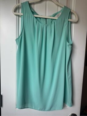 LOFT Mint Sleeveless Pleated Front Blouse